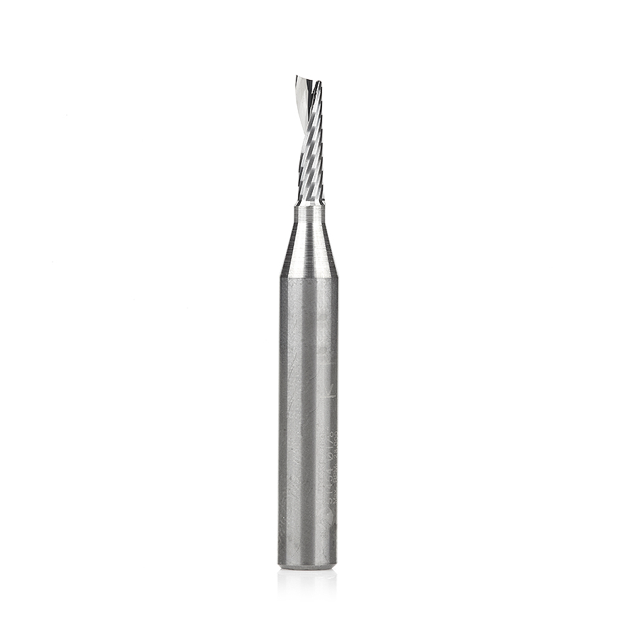 Amana Tool 51454 Solid Carbide CNC Spiral 'O' Single Flute, Aluminum Cutting 1/8 Dia x 1/2 x 1/4 Shank x 2 Inch Long Up-Cut Router Bit