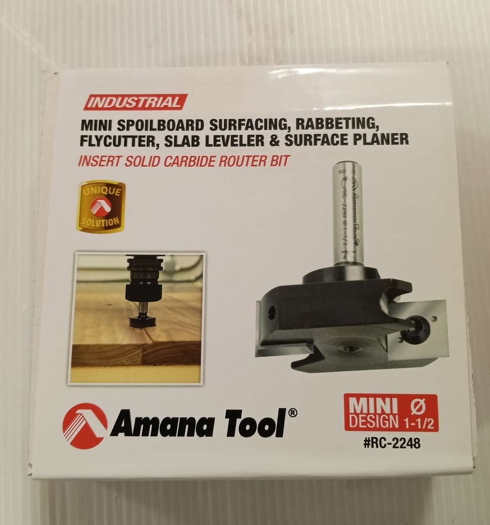 Amana Tool RC-2248 Insert Carbide Mini Spoilboard Surfacing, Rabbeting, Flycutter, Slab Leveler &amp; Surface Planer 1-1/2 Dia x 15/32 (12mm) x 1/4 Inch Shank Router Bit